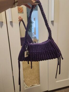 Crochet Handmade Purple Shoulder Bag With Charm